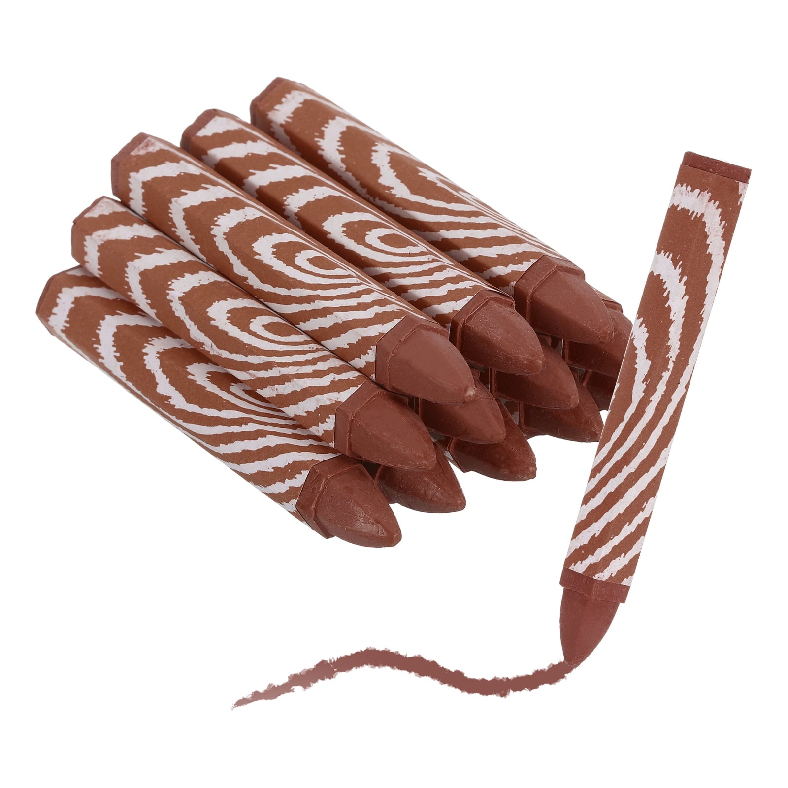 12Pcs Lumber Marking Crayons, 4.1" x 0.6" Hex Wax Tire Marker Pen Drawing Crayons for Wood Metal(Brown)