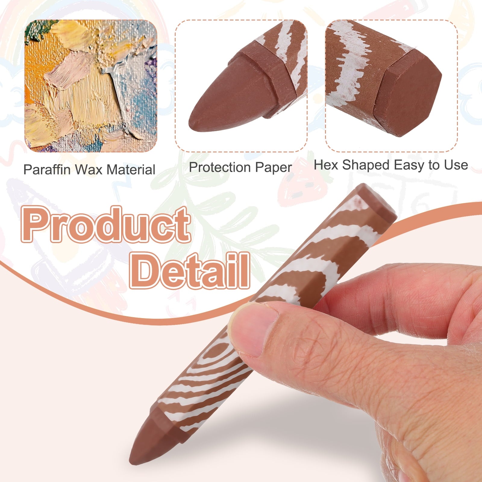 12Pcs Lumber Marking Crayons, 4.1" x 0.6" Hex Wax Tire Marker Pen Drawing Crayons for Wood Metal(Brown)