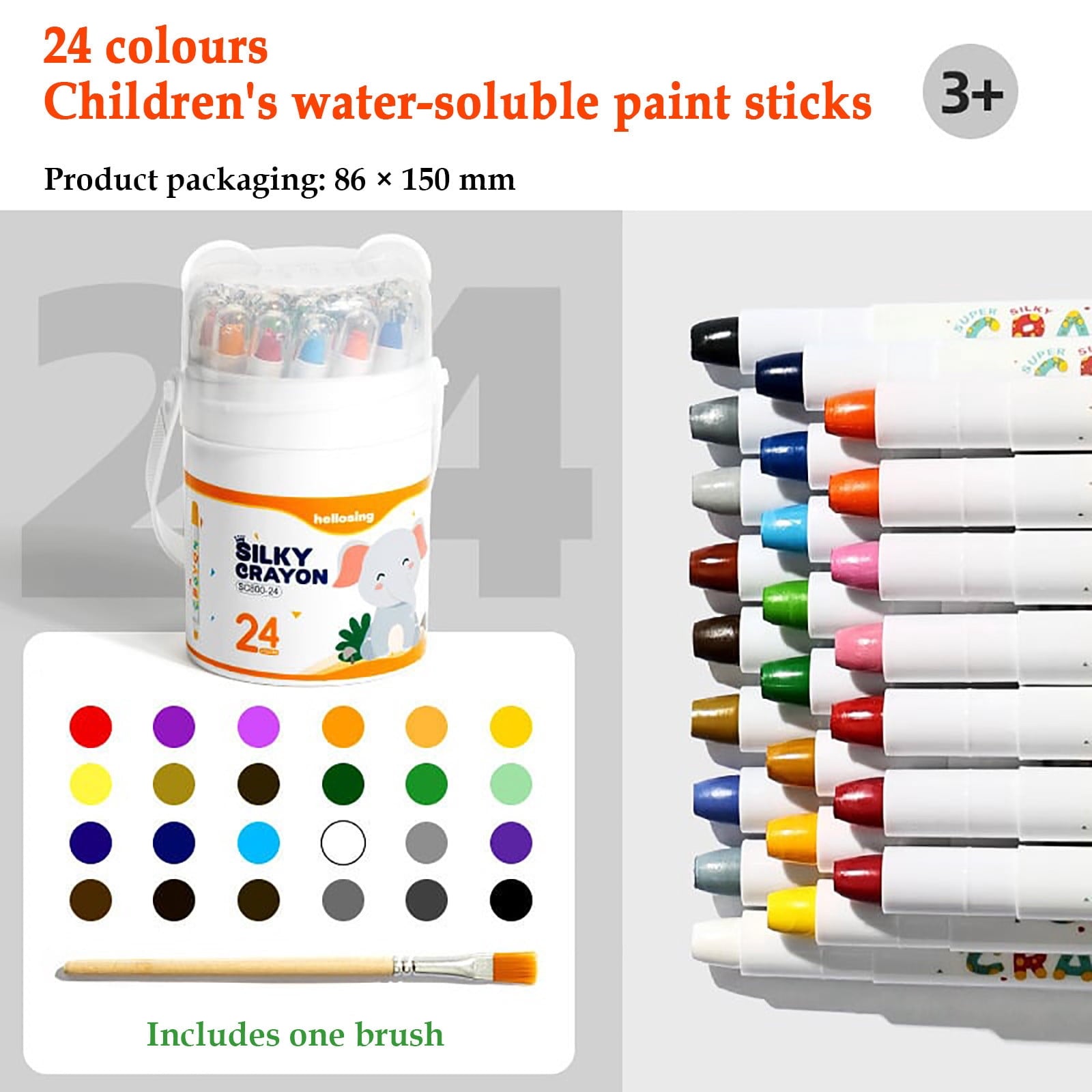 48-Pack Mess-Free Washable Twistable Crayons for Age 1-3, Silk Smooth Speed Drying Non-Toxic Crayons in Portable Tin Case with Strap, Vibrant Colors Easy to Clean from Skin Clothes Walls