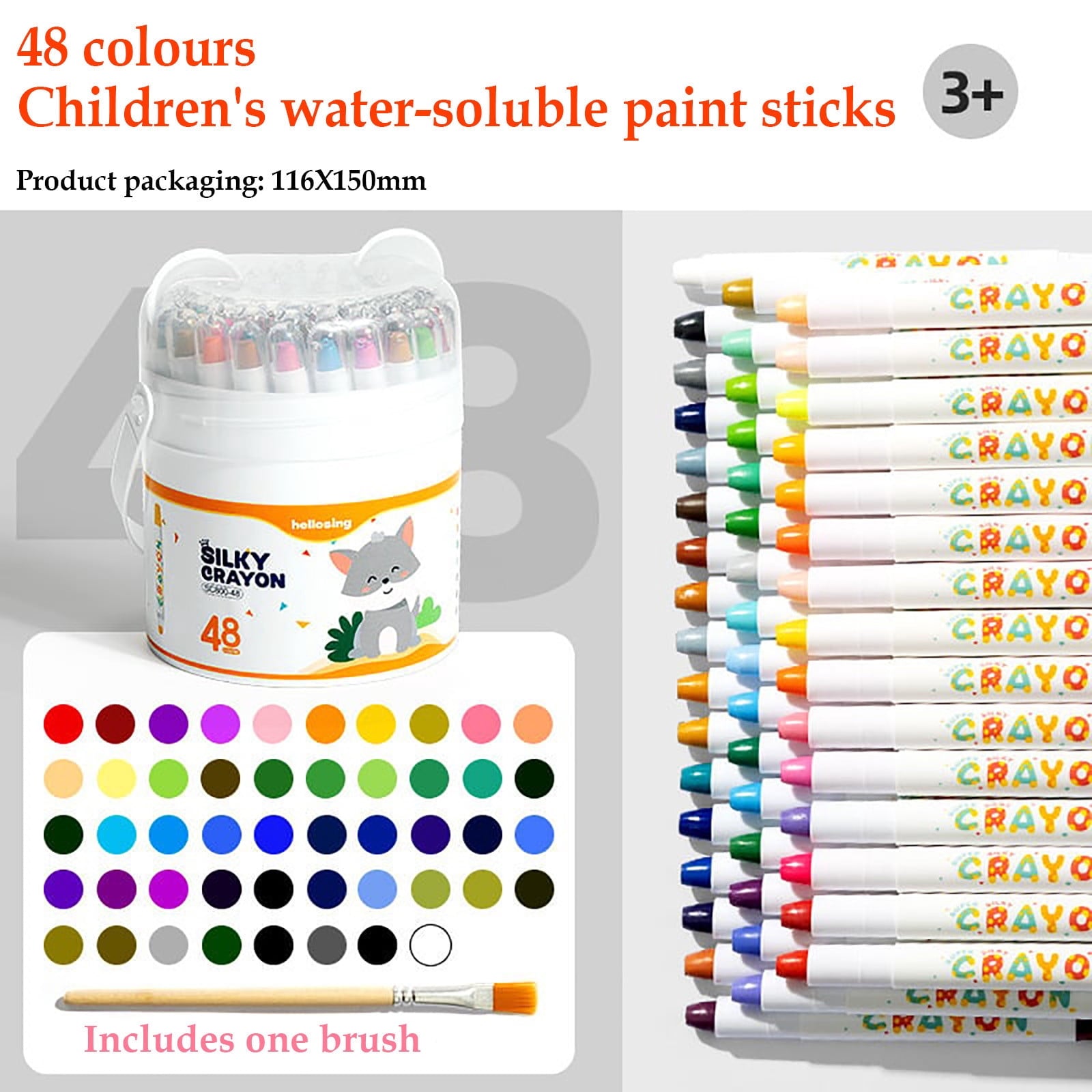 48-Pack Mess-Free Washable Twistable Crayons for Age 1-3, Silk Smooth Speed Drying Non-Toxic Crayons in Portable Tin Case with Strap, Vibrant Colors Easy to Clean from Skin Clothes Walls