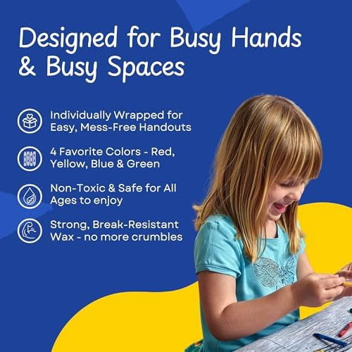 25 Sets of 4-Packs (100 Bulk Crayons) – Non-Toxic, Individually Wrapped, Perfect for Parties, Restaurants, Classrooms & More