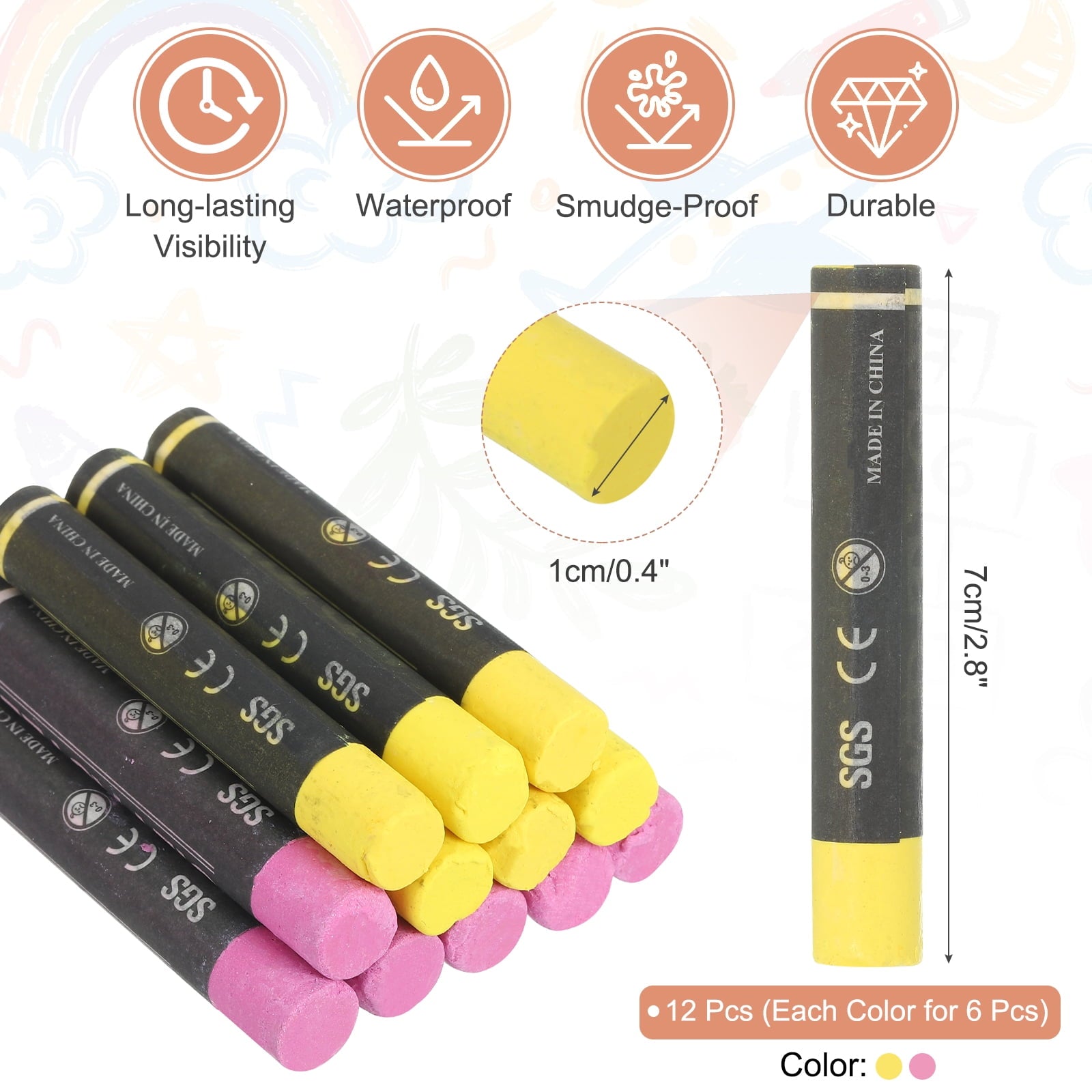 12Pcs Lumber Marking Crayons, 2.8" x 0.4" Round Wax Tire Marker Pen Drawing Crayons for Wood Metal(Yellow/Pink)