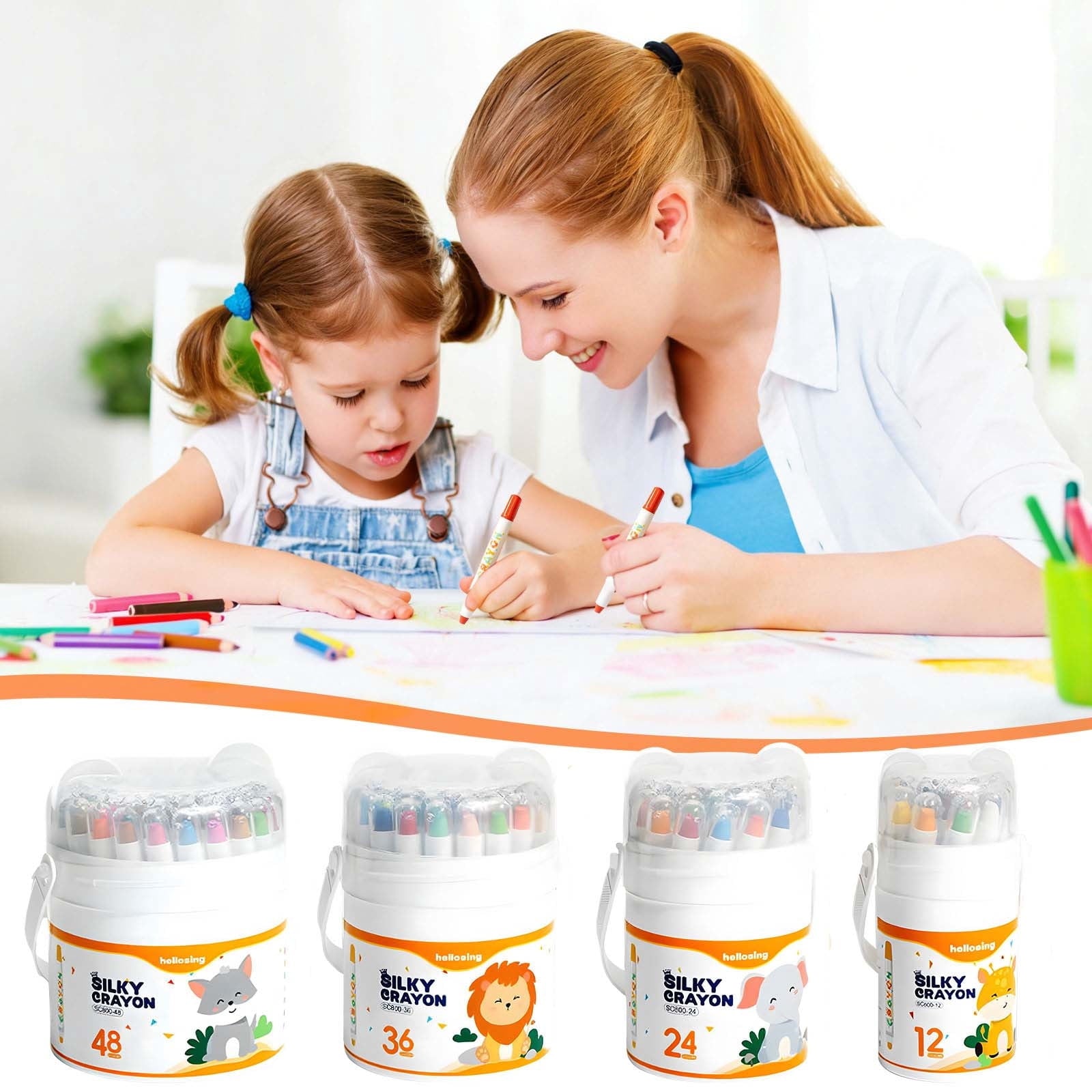 48-Pack Mess-Free Washable Twistable Crayons for Age 1-3, Silk Smooth Speed Drying Non-Toxic Crayons in Portable Tin Case with Strap, Vibrant Colors Easy to Clean from Skin Clothes Walls